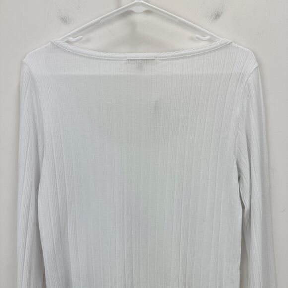 Madewell Pointelle Long Sleeve Scoopneck Tee Top White Stretch Knit Basics M NWT - Picture 12 of 13